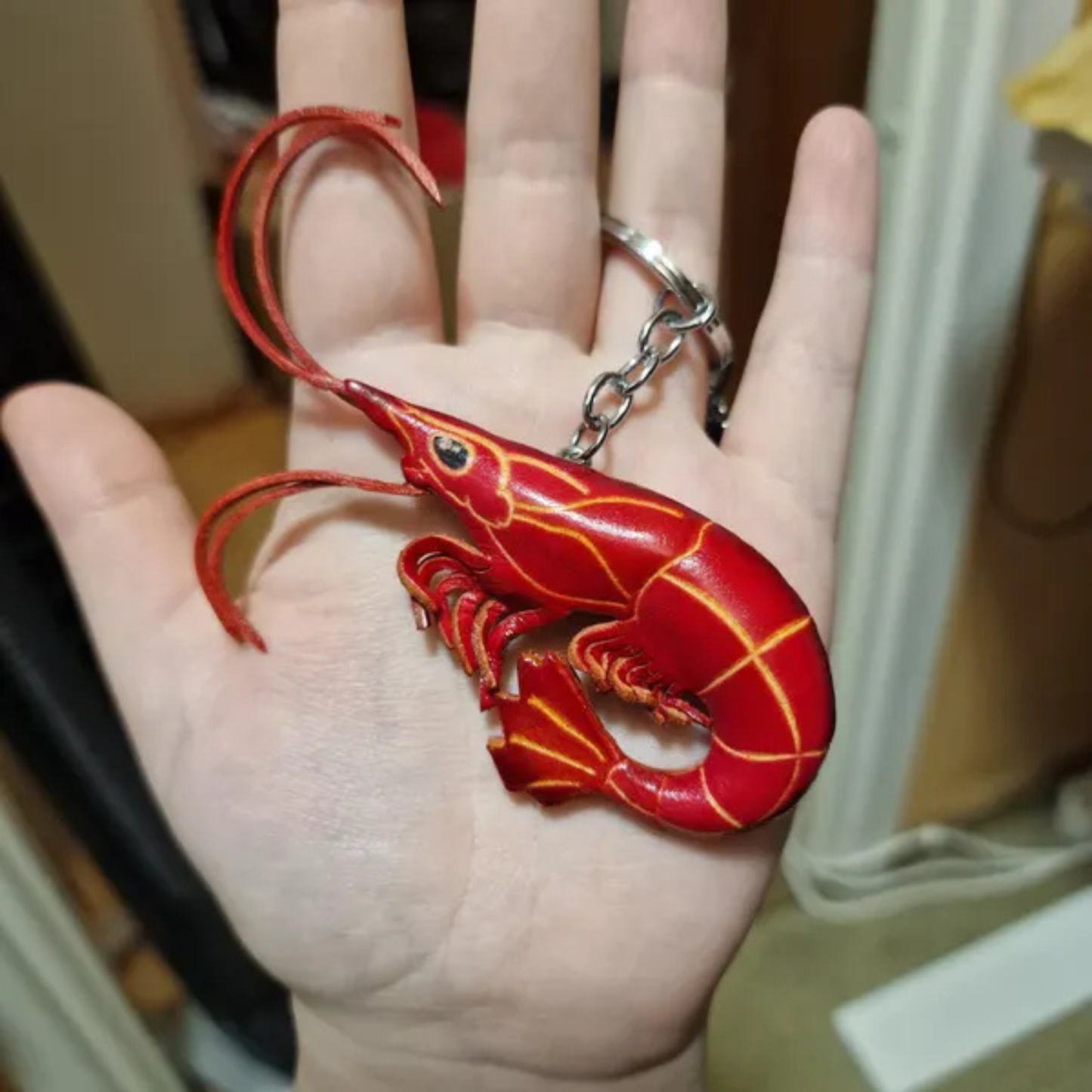 Red Shrimp Leather Keyring