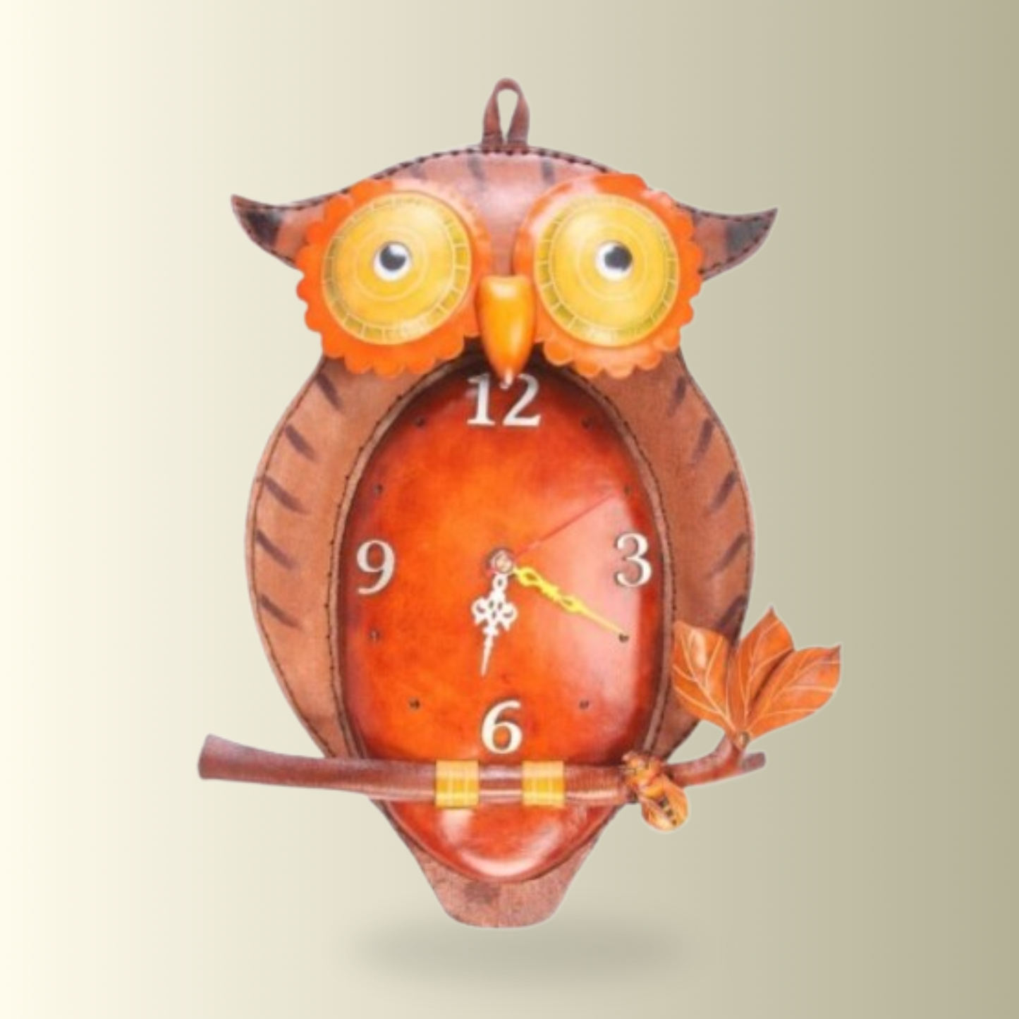 Brown Owl Leather Wall Clock