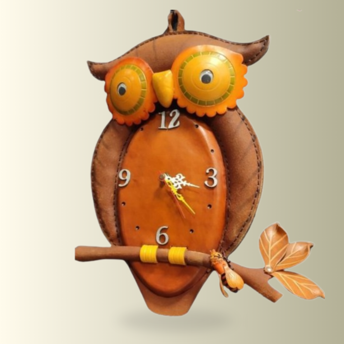 Brown Owl Leather Wall Clock