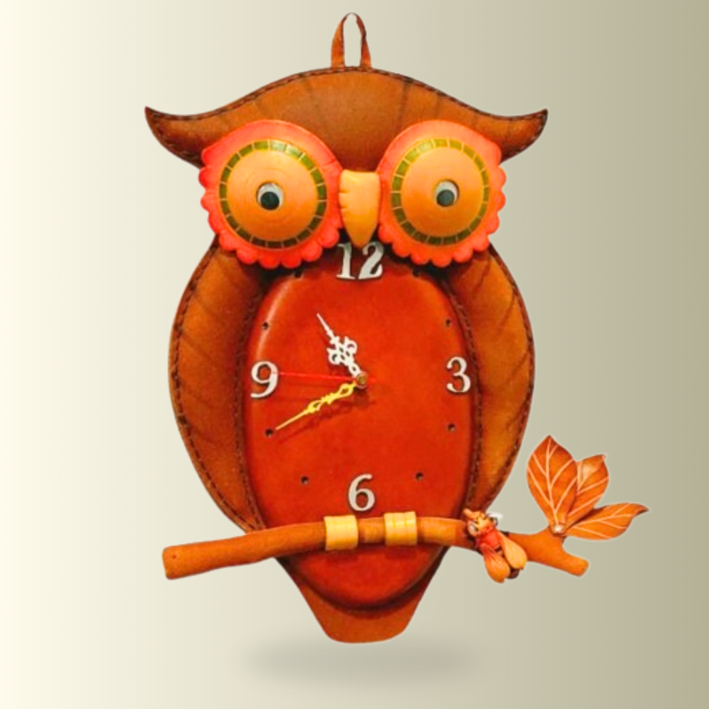 Brown Owl Leather Wall Clock