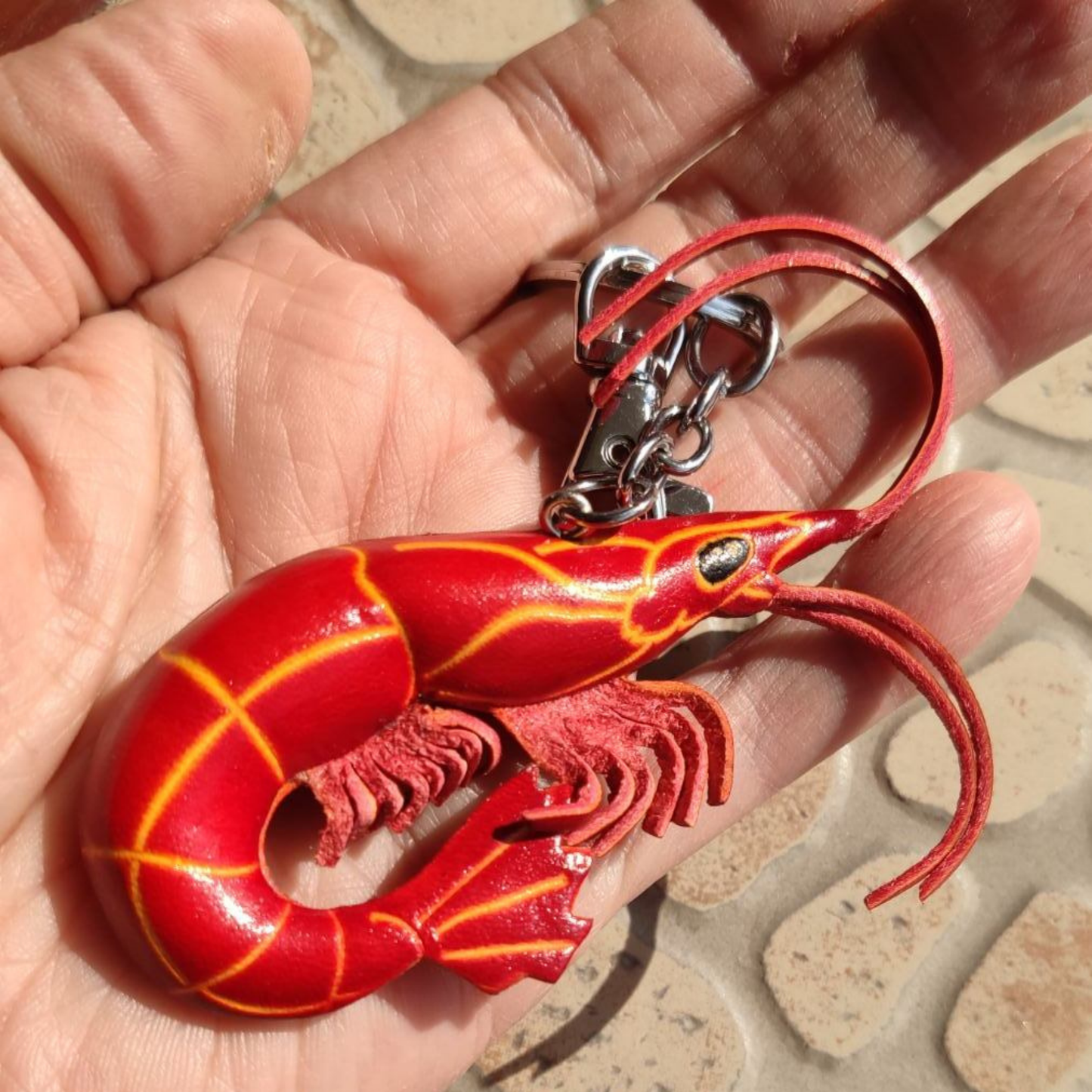 Red Shrimp Leather Keyring